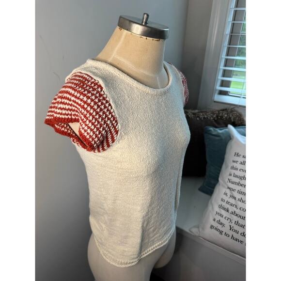 Madewell Kimble Stripe Short Sleeve Sweater Top Womens Size XS Cream Round Neck - Picture 2 of 4